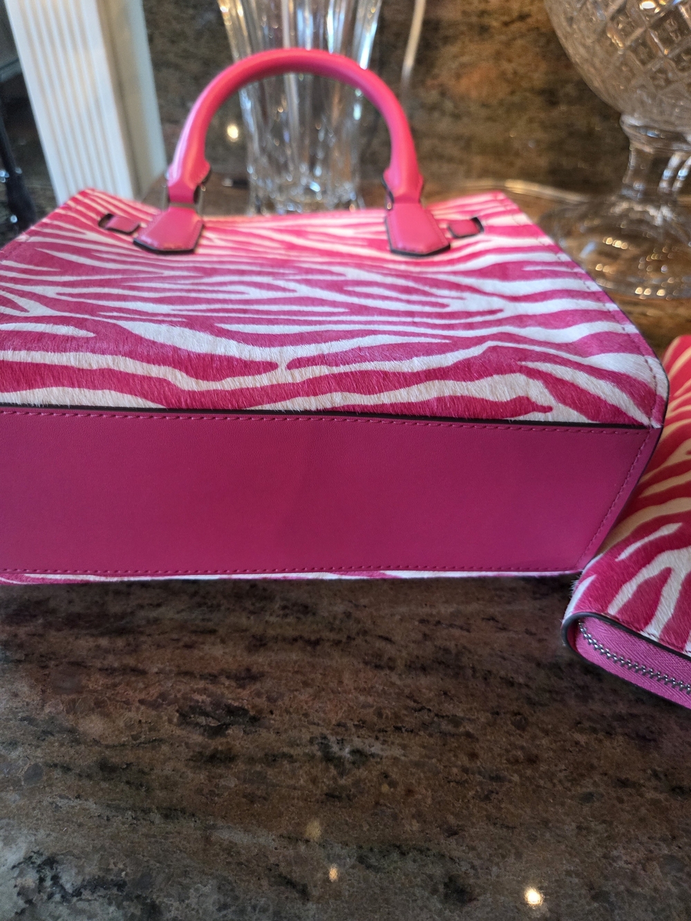 Michael Kors Hot Pink Zebra Print Calf Hair Mini Satchel with Wristlet - Picture 7 of 12